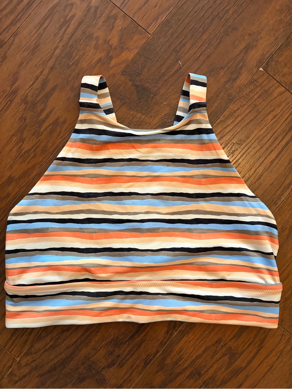 prAna Marine Street Swim Top Bikini Top Stripe High Neck Racerback